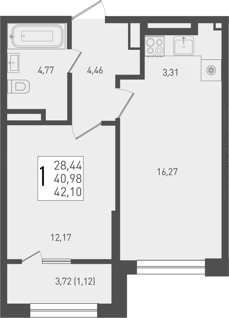 Планировка — Югге, 2-комн., 41 м²