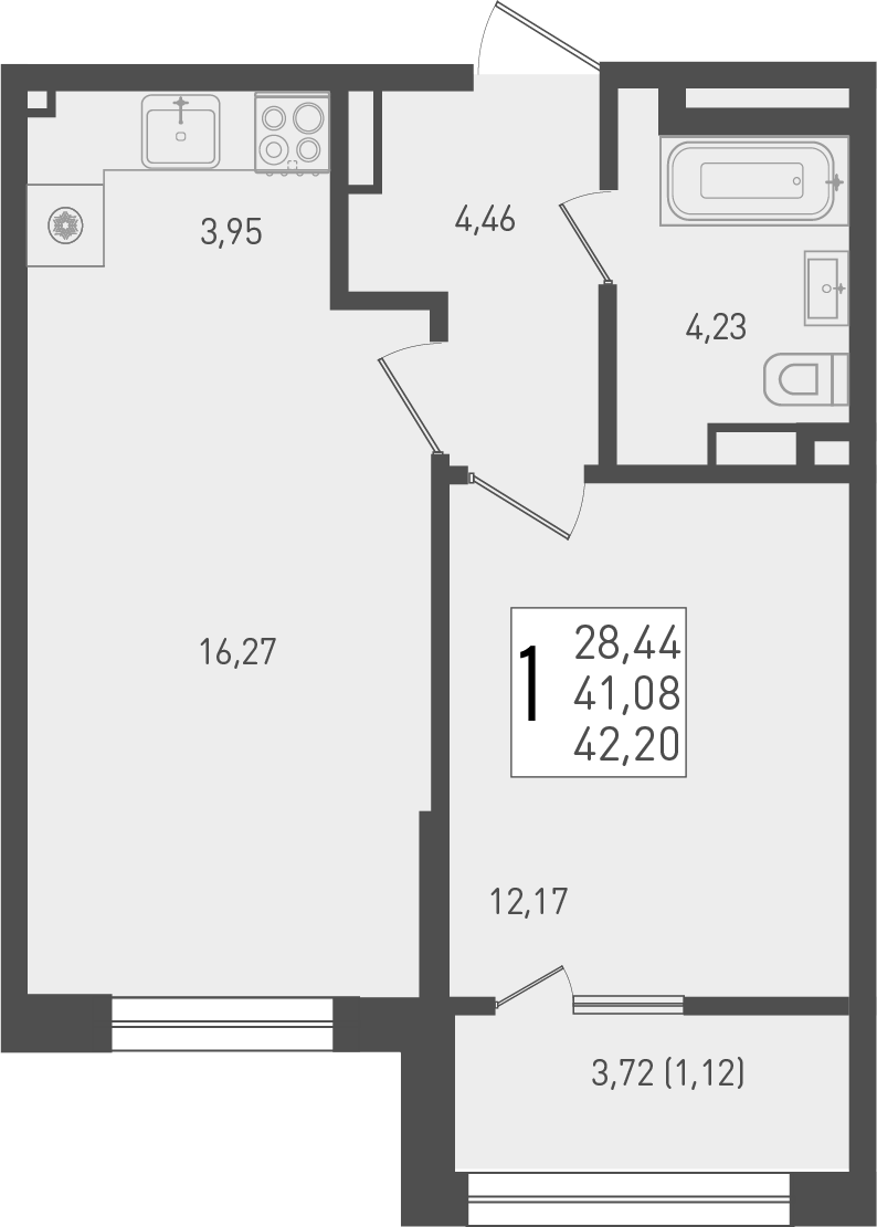 Планировка — Югге, 2-комн., 41 м²
