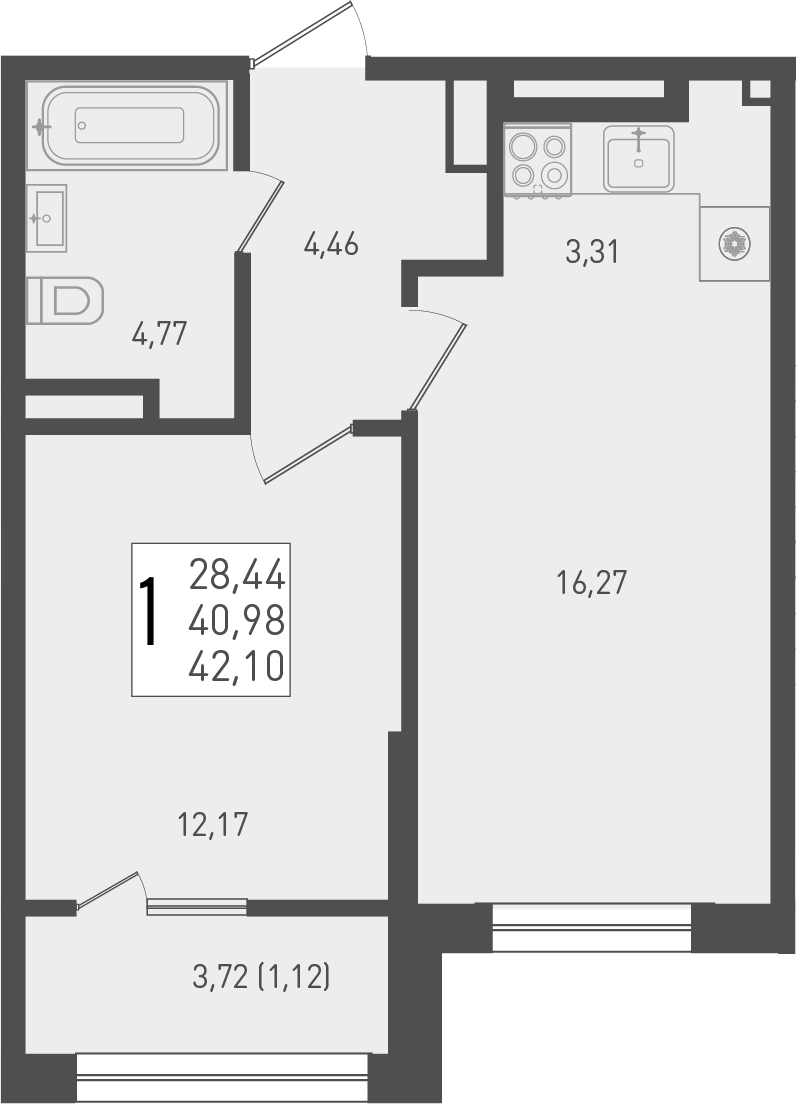 Планировка — Югге, 2-комн., 41 м²