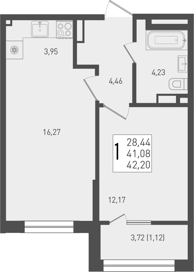 Планировка — Югге, 2-комн., 41 м²