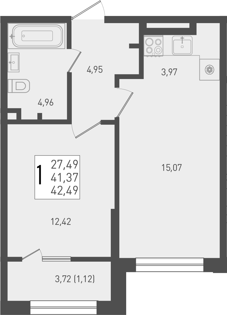 Планировка — Югге, 2-комн., 41 м²
