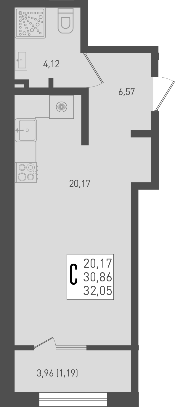 Планировка — Югге, Студия, 31 м²
