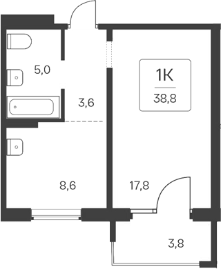 Планировка — Квартал Цветной Бульвар, 1-комн., 35 м²