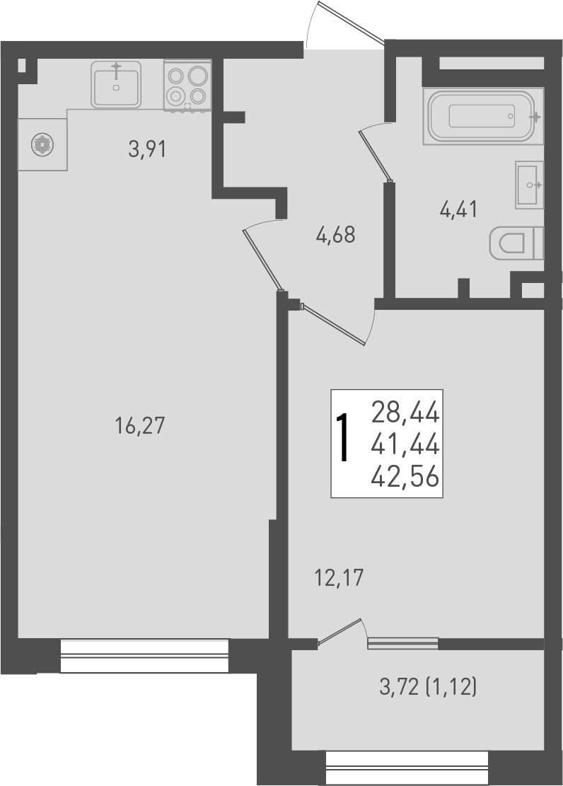Планировка — Югге, 2-комн., 41 м²