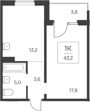 Планировка — Квартал Цветной Бульвар, 1-комн., 40 м²