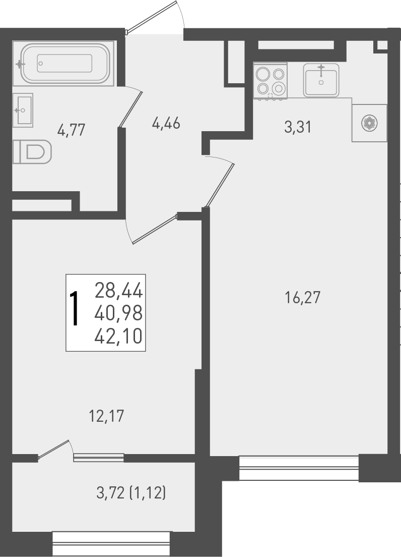 Планировка — Югге, 2-комн., 41 м²