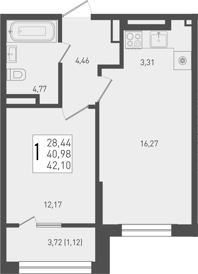 Планировка — Югге, 2-комн., 41 м²