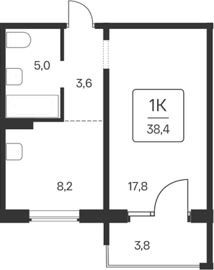 Планировка — Квартал Цветной Бульвар, 1-комн., 35 м²