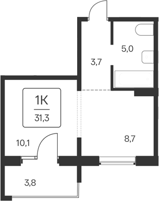 Планировка — Квартал Цветной Бульвар, 1-комн., 28 м²