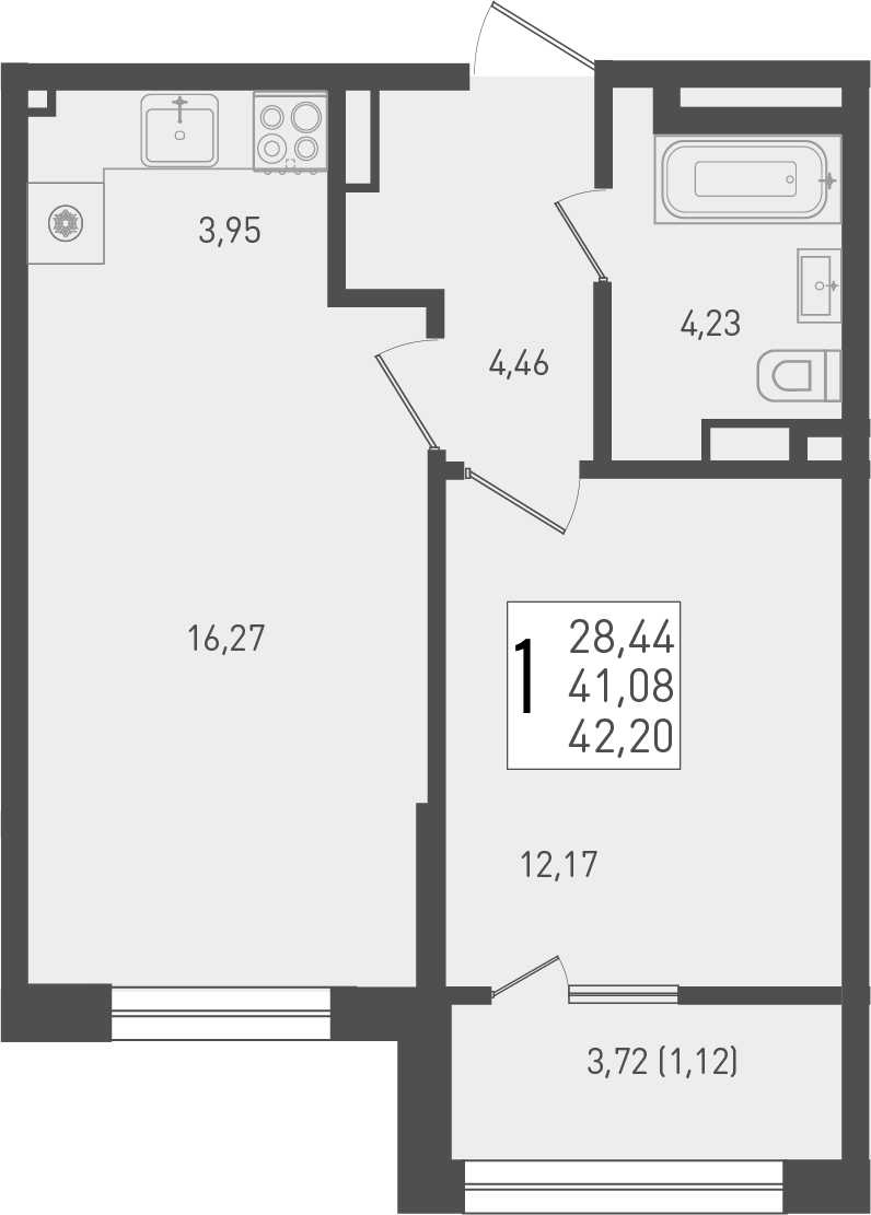 Планировка — Югге, 2-комн., 41 м²
