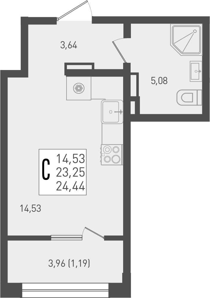 Планировка — Югге, Студия, 23 м²
