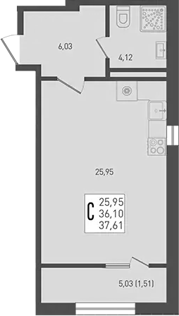 Планировка — Югге, Студия, 36 м²