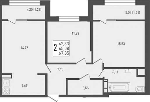 Планировка — Югге, 3-комн., 65 м²