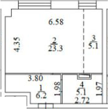 Планировка — Апартаменты лофт-парка ОАЗИС , Студия, 40 м²