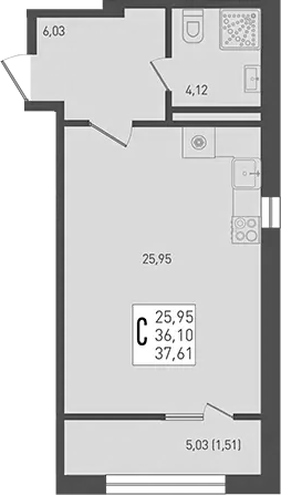 Планировка — Югге, Студия, 36 м²