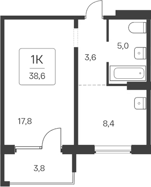 Планировка — Квартал Цветной Бульвар, 1-комн., 35 м²