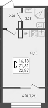 Планировка — Югге, Студия, 22 м²
