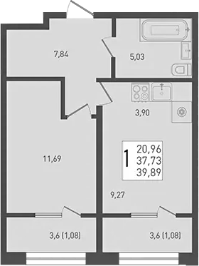 Планировка — Югге, 2-комн., 38 м²