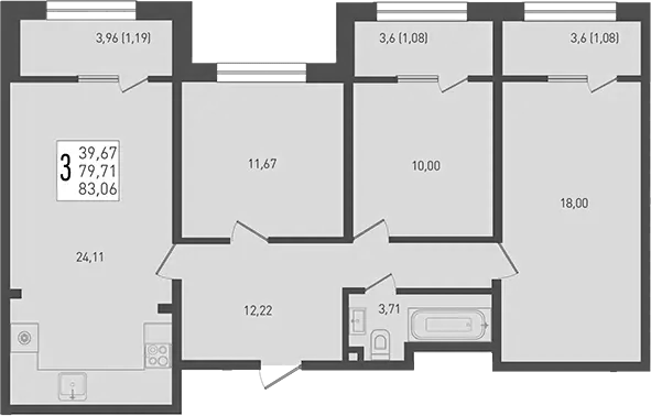 Планировка — Югге, 4-комн., 80 м²