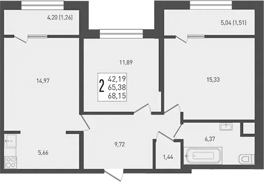 Планировка — Югге, 3-комн., 65 м²