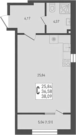 Планировка — Югге, Студия, 37 м²