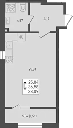 Планировка — Югге, Студия, 37 м²