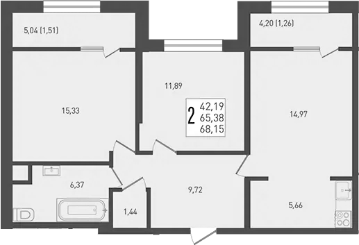 Планировка — Югге, 3-комн., 65 м²