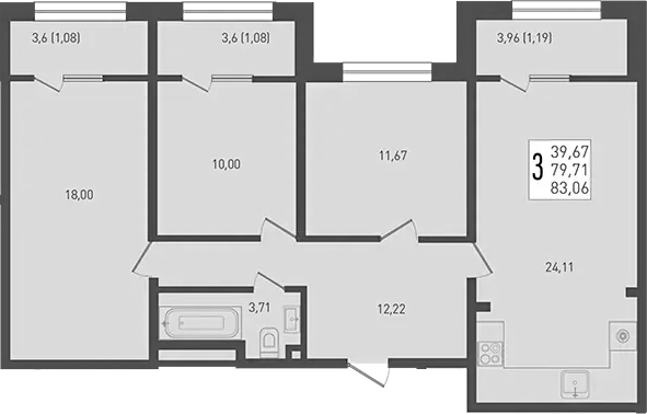 Планировка — Югге, 4-комн., 80 м²