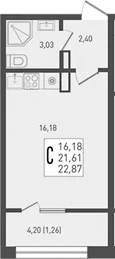 Планировка — Югге, Студия, 22 м²