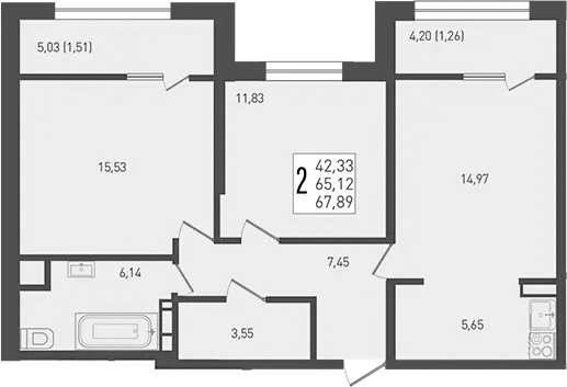 Планировка — Югге, 3-комн., 65 м²