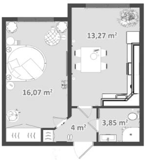 Планировка — Жемчужина Мысхако, 1-комн., 38 м²