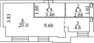 Планировка — Апартаменты лофт-парка ОАЗИС , Студия, 34 м²