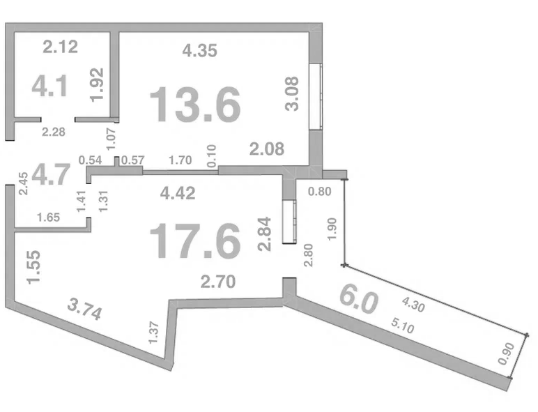 Планировка — Жемчужина Мысхако, 1-комн., 39 м²