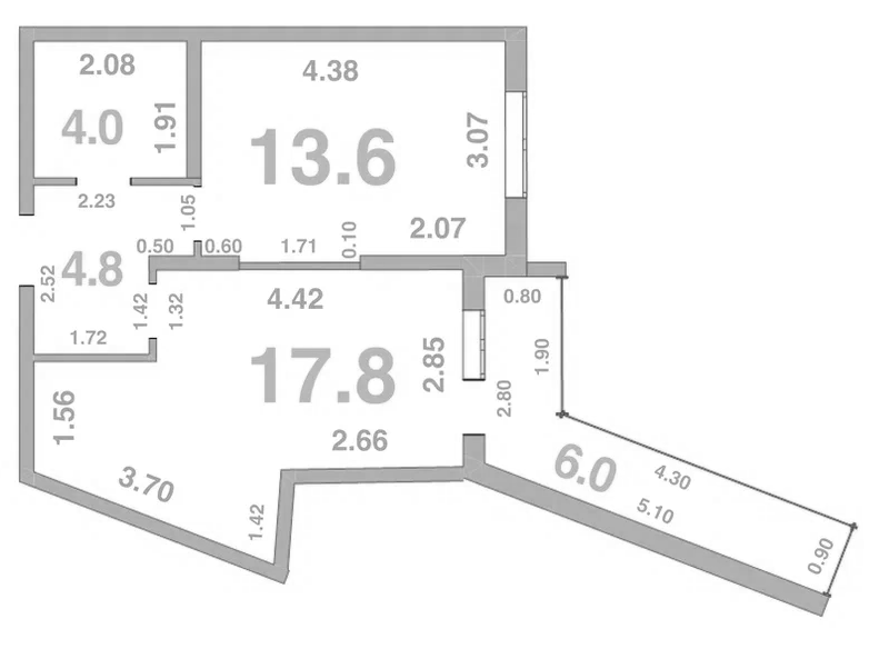 Планировка — Жемчужина Мысхако, 1-комн., 39 м²
