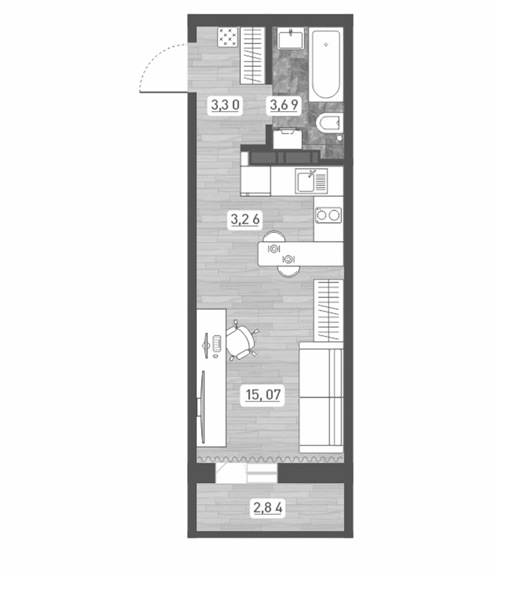 Планировка — Радуга Сибири, Студия, 25 м²