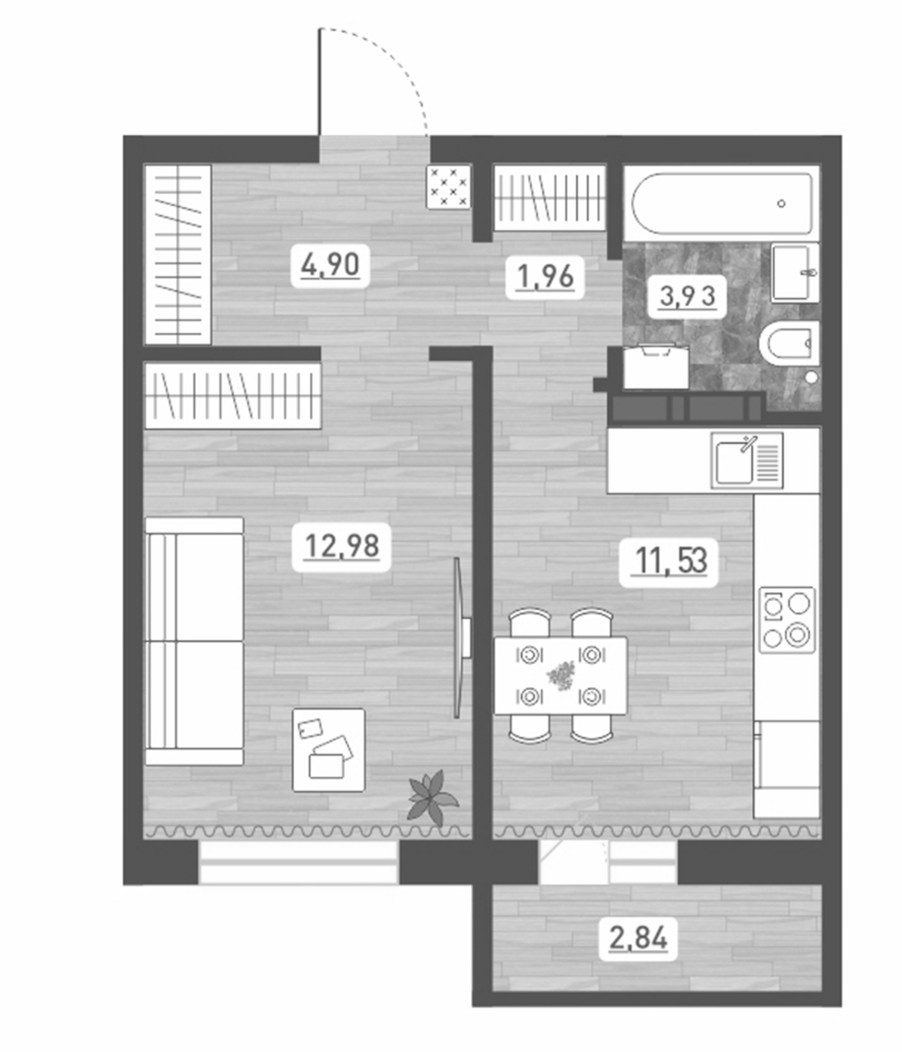Планировка — Радуга Сибири, 1-комн., 35 м²