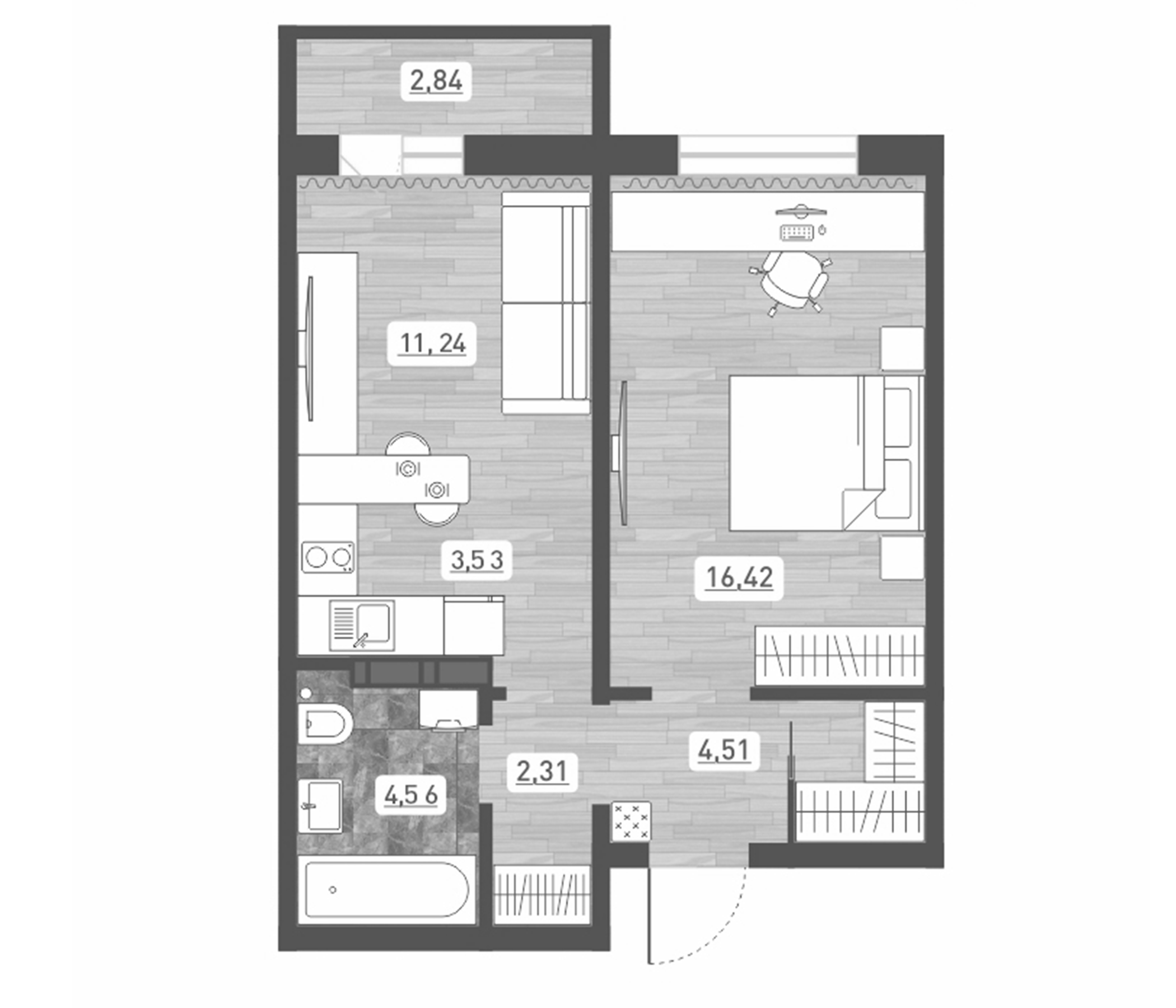 Планировка — Радуга Сибири, 2-комн., 43 м²