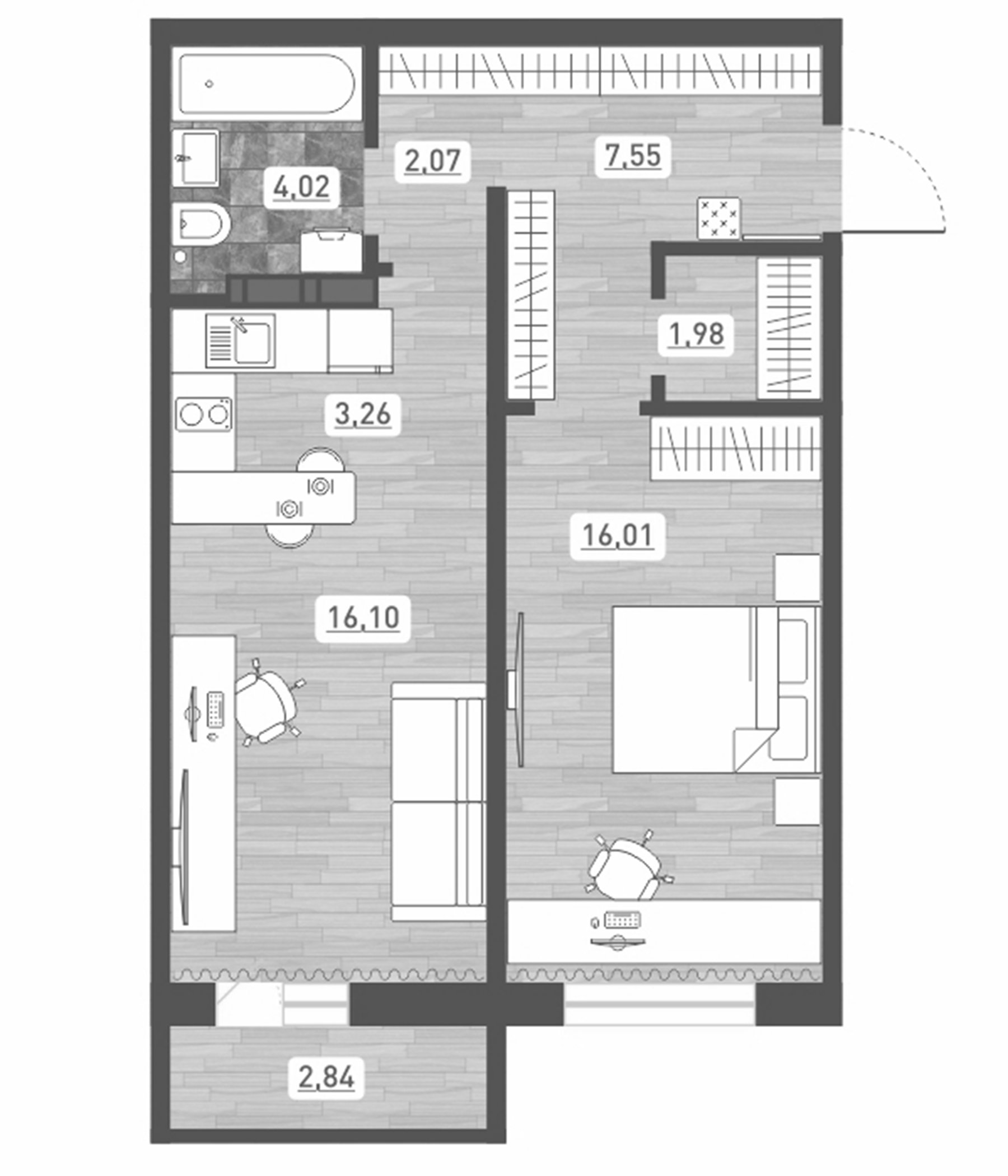 Планировка — Радуга Сибири, 2-комн., 51 м²