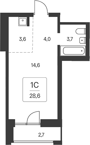 Планировка — Расцветай на Кропоткина, Студия, 26 м²