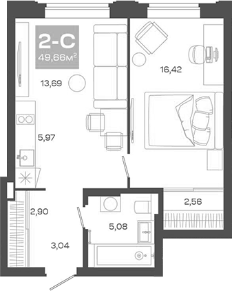 Планировка — Пульсар, 2-комн., 50 м²