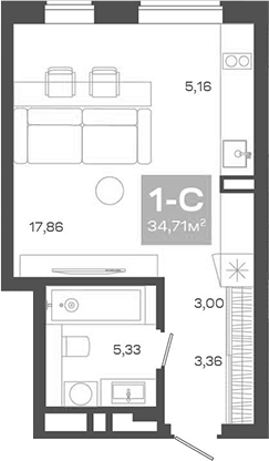 Планировка — Пульсар, Студия, 35 м²