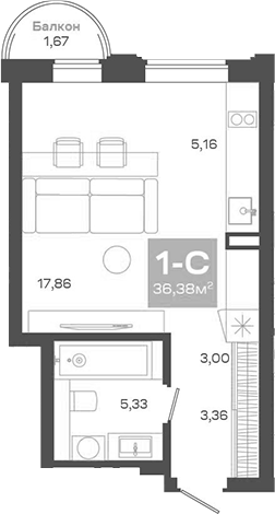 Планировка — Пульсар, Студия, 35 м²