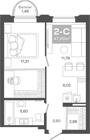 Планировка — Пульсар, 2-комн., 46 м²