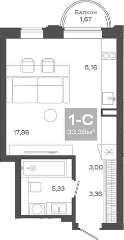 Планировка — Пульсар, Студия, 35 м²