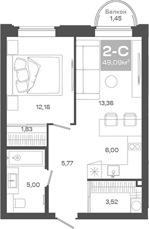Планировка — Пульсар, 2-комн., 48 м²