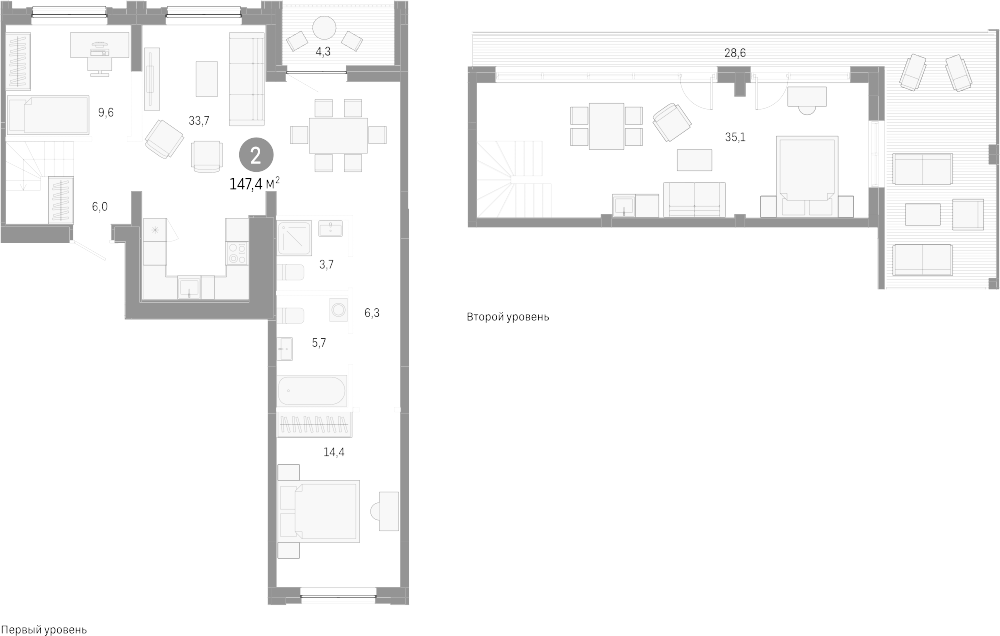 Планировка — Европейский берег, 3-комн., 115 м²