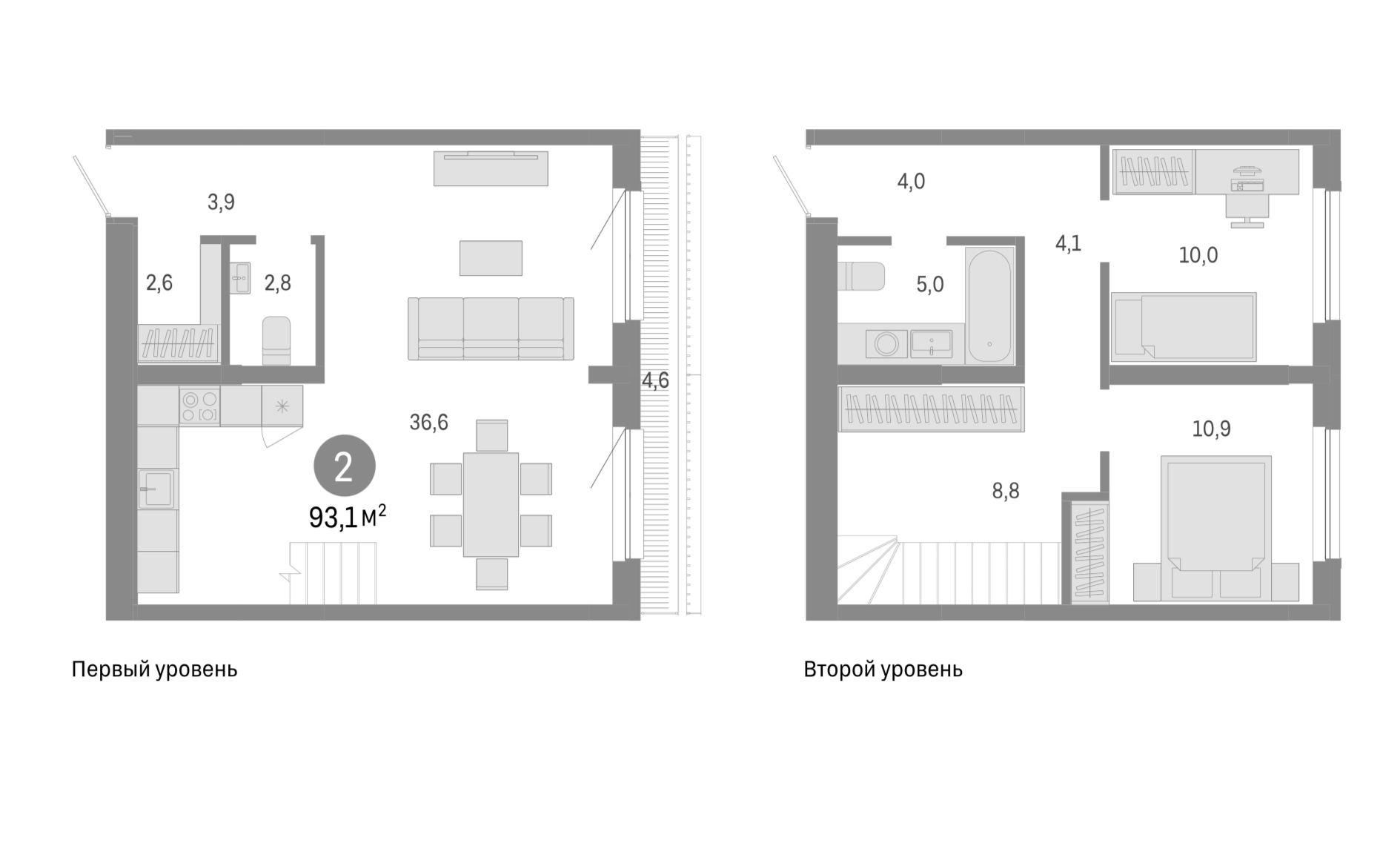 Планировка — Европейский берег, 2-комн., 89 м²