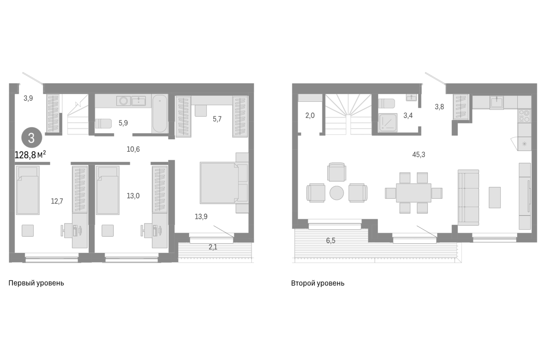 Планировка — Европейский берег, 3-комн., 120 м²