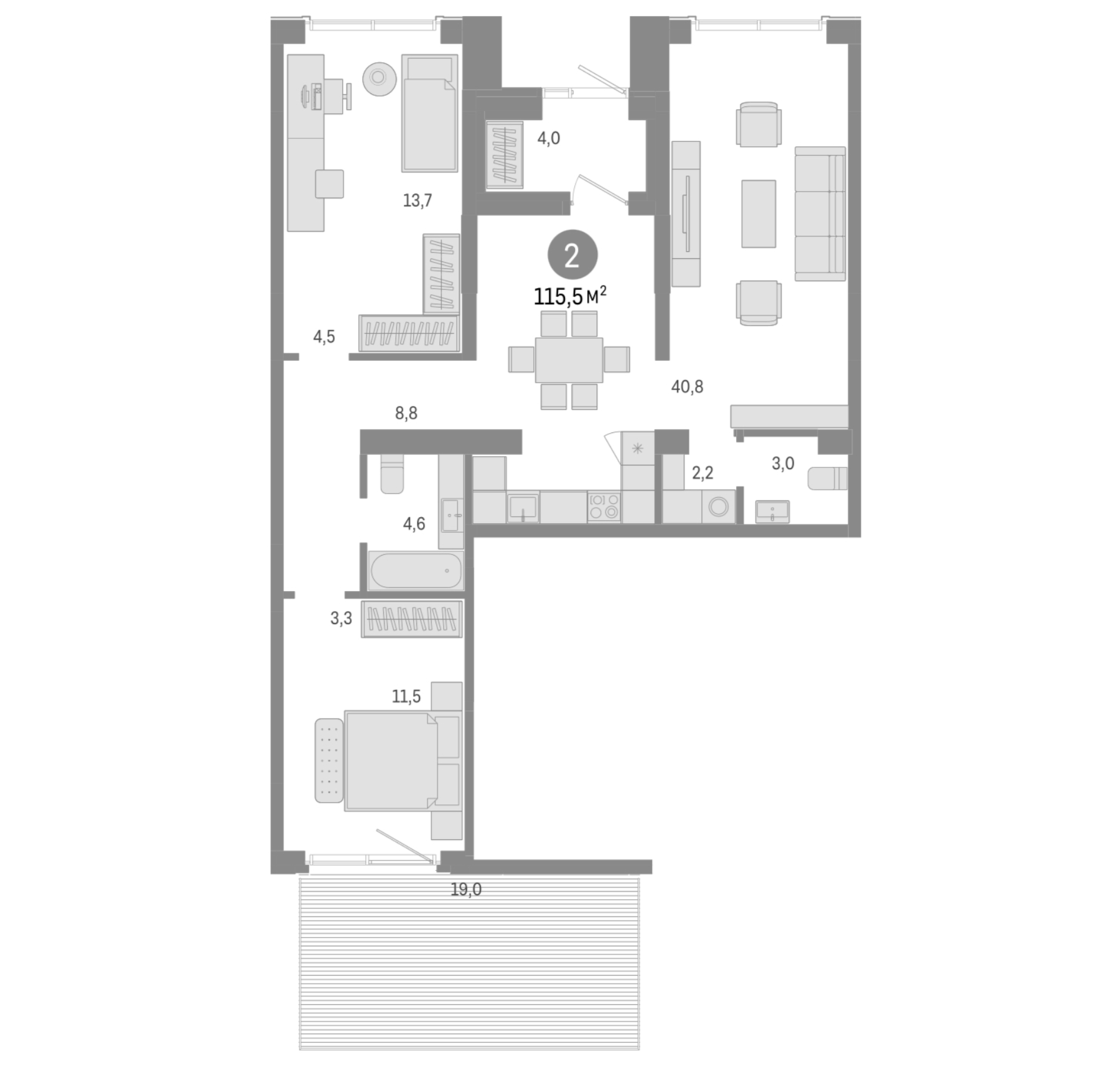 Планировка — Европейский берег, 2-комн., 97 м²