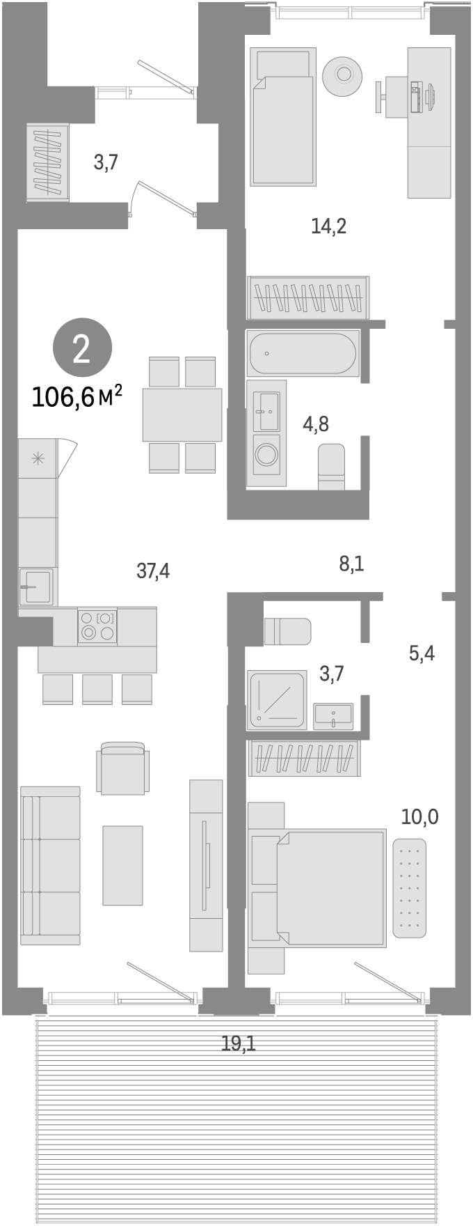 Планировка — Европейский берег, 2-комн., 88 м²